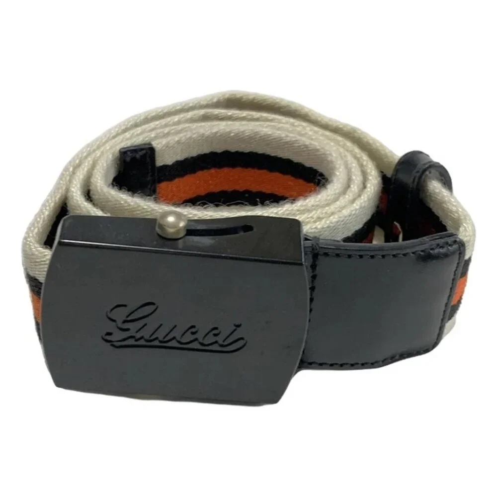GUCCI - White Black Orange Cotton Leather Plastic Belt 118-030525